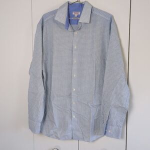 Merona The Ultimate Shirt Non-Iron Men XL Plaid Blue Long Sleeve Dress Shirt
